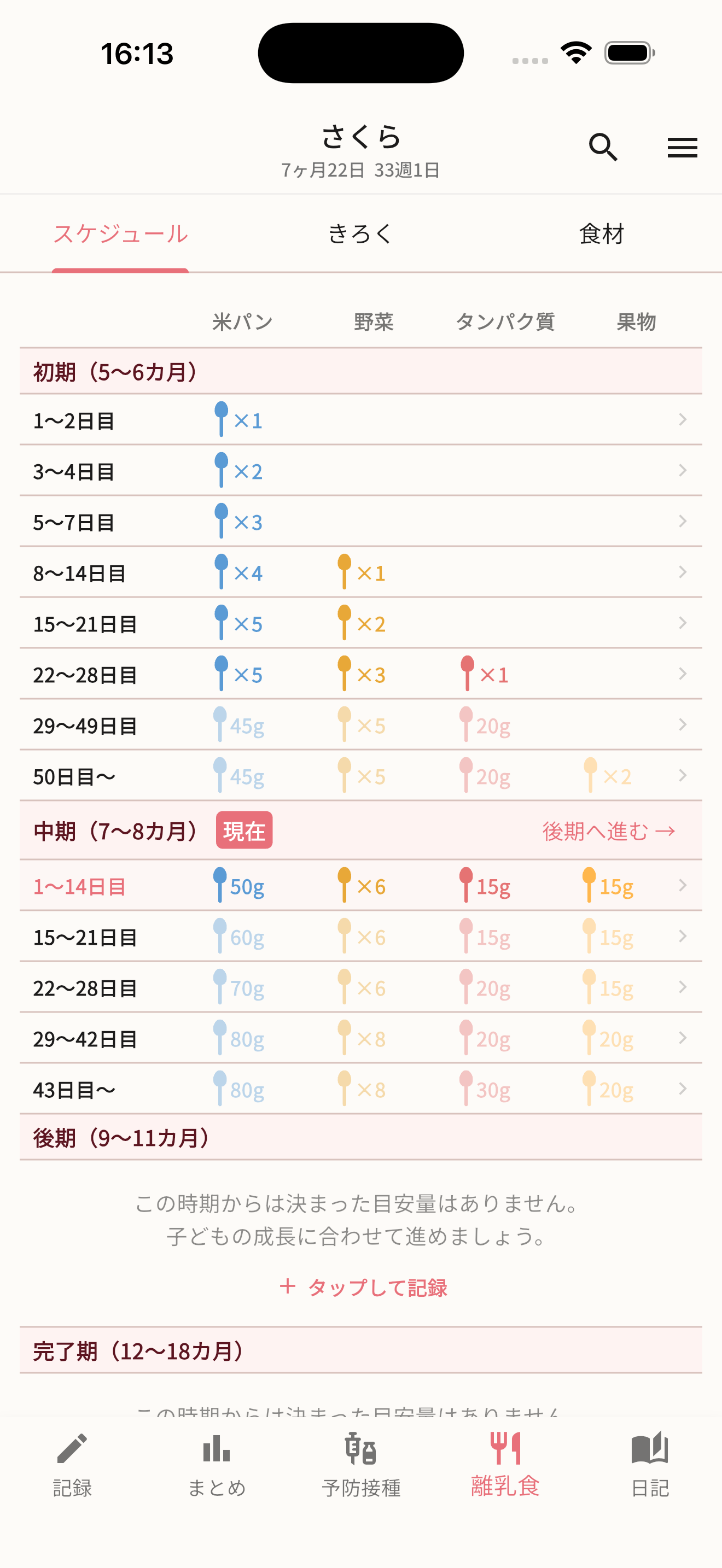 Irohagu 離乳食画面